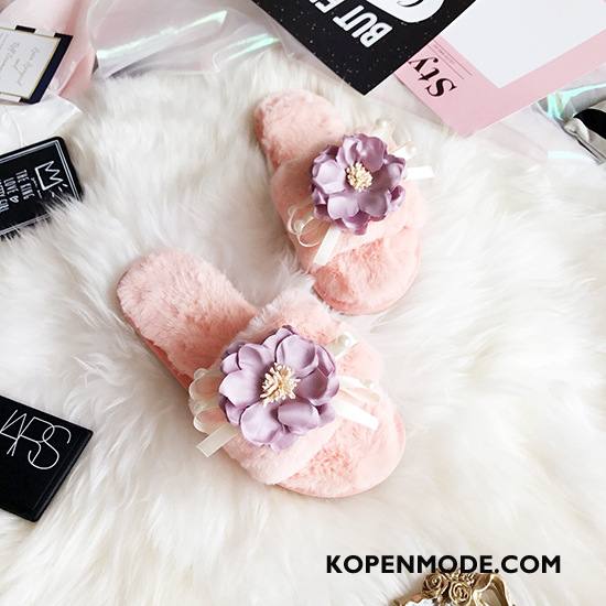 Pantoffels Dames Vrouw Katoen Winter Bloemen Mode Herfst Zwart