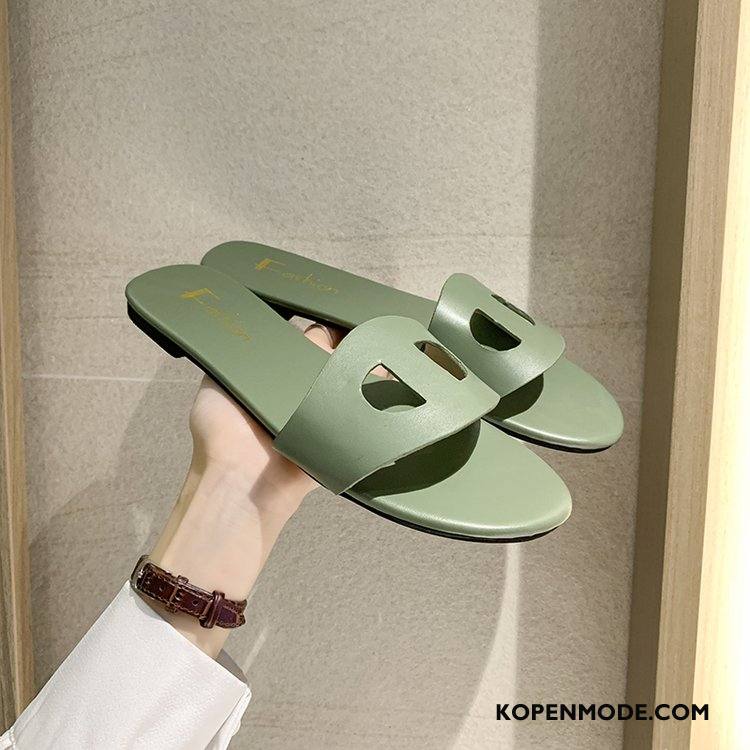 Pantoffels Dames Zomer Bovenkleding Vrouwen Mode Trend Plat Rood Groen