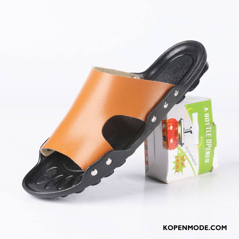 Pantoffels Heren Ademende Leer Hete Verkoop Trend Casual Mannen Zandkleur Oranje