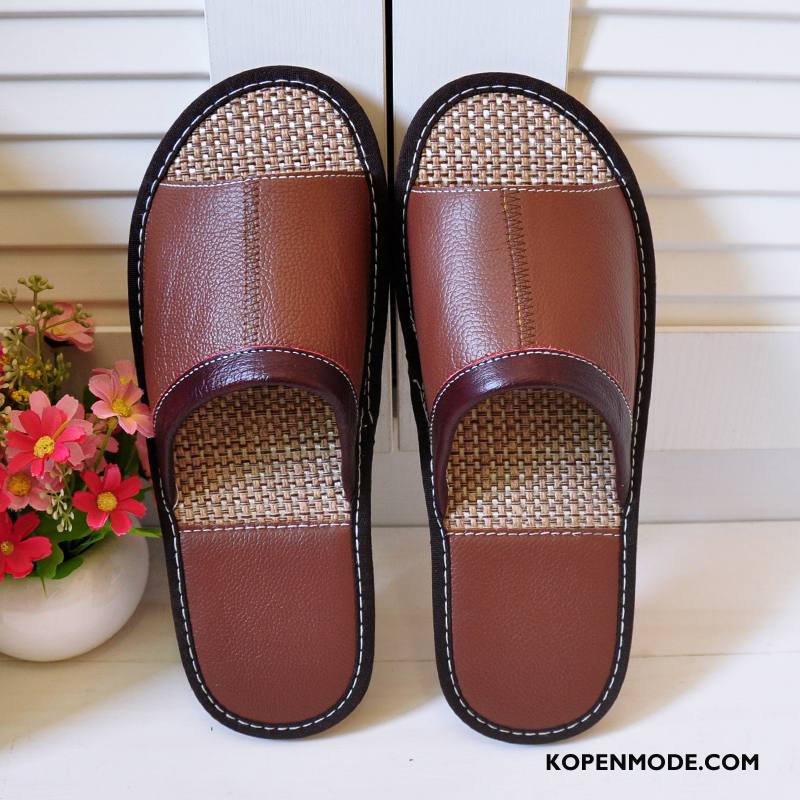 Pantoffels Heren Leer Zomer Mannen Slippers Zachte Zolen Lovers Zwart