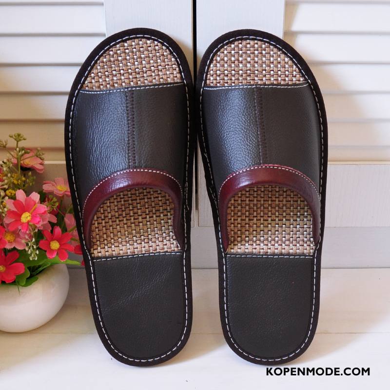 Pantoffels Heren Leer Zomer Mannen Slippers Zachte Zolen Lovers Zwart