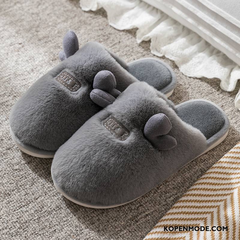 Pantoffels Heren Mannen Slippers Lovers Antislip Katoen Winter Grijs