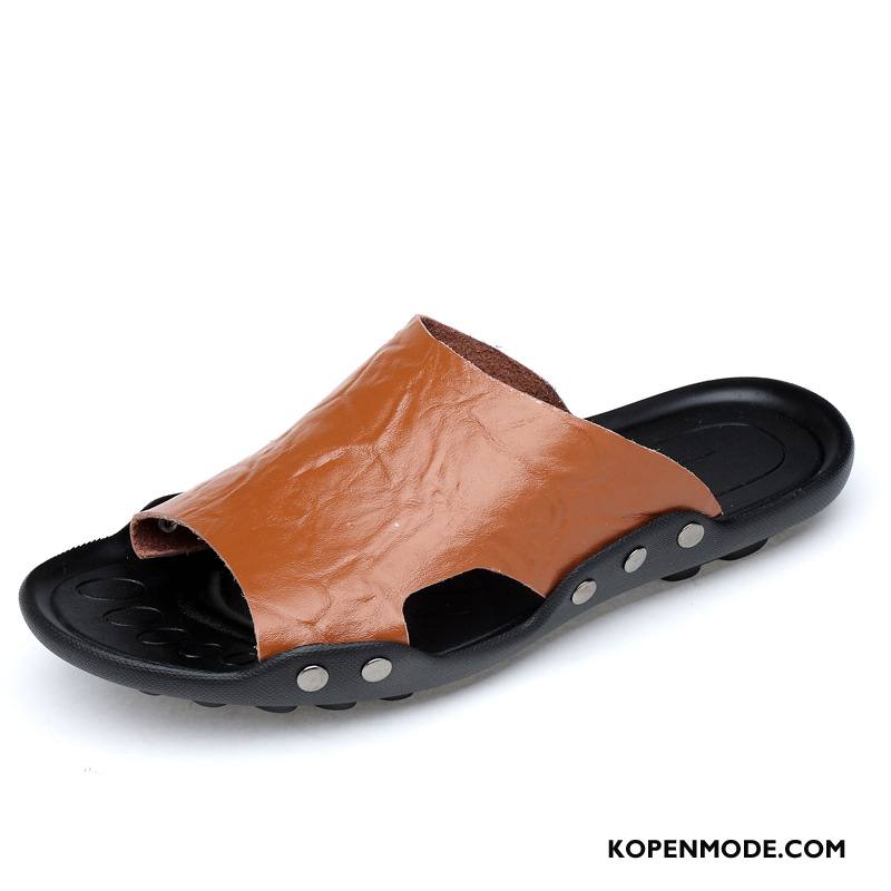 Pantoffels Heren Mode Eenvoudige Merken Slip On Alle Wedstrijden Ademende Bruine