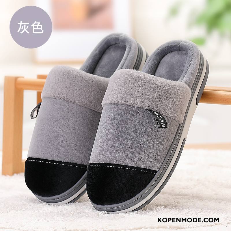 Pantoffels Heren Warm Mannen Slippers Grote Maten Katoen Antislip Zwart