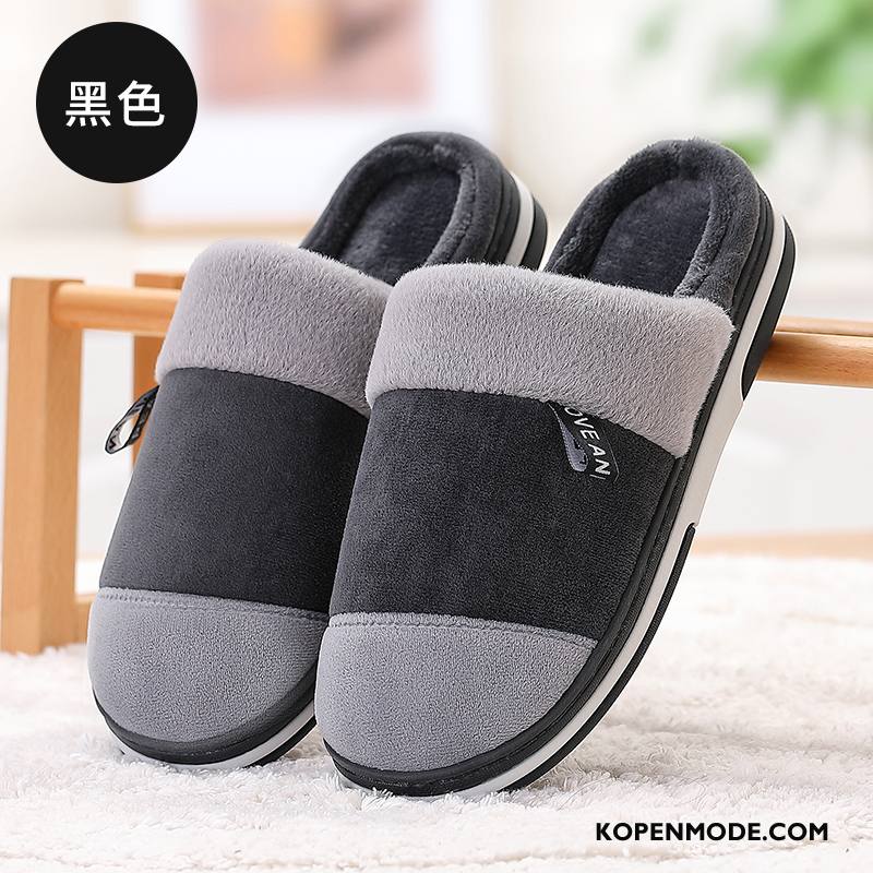 Pantoffels Heren Warm Mannen Slippers Grote Maten Katoen Antislip Zwart