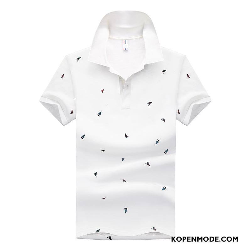 Polo Heren Halve Mouw Trend Kort Mannen Sport Ronde Hals Effen Kleur Wit