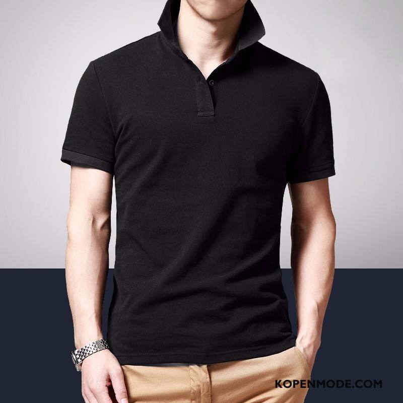 Polo Heren Korte Mouw Slim Fit Mannen Trend Pullover Mode Effen Kleur Rood