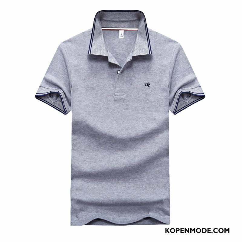 Polo Heren Zomer T-shirts Korte Mouw Mannen Losse Revers Effen Kleur Grijs