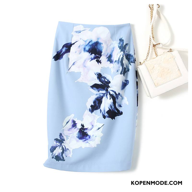 Rokken Dames Elegante Bedrukken Werk Zomer Modieuze Slim Fit Hemelsblauw