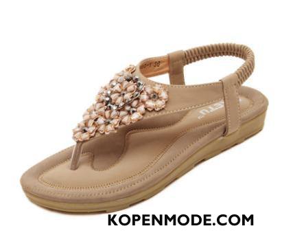 Sandalen Dames 2018 Bloemen Schoenen Platte Schoenen Sandaal Met Strass Roze Beige