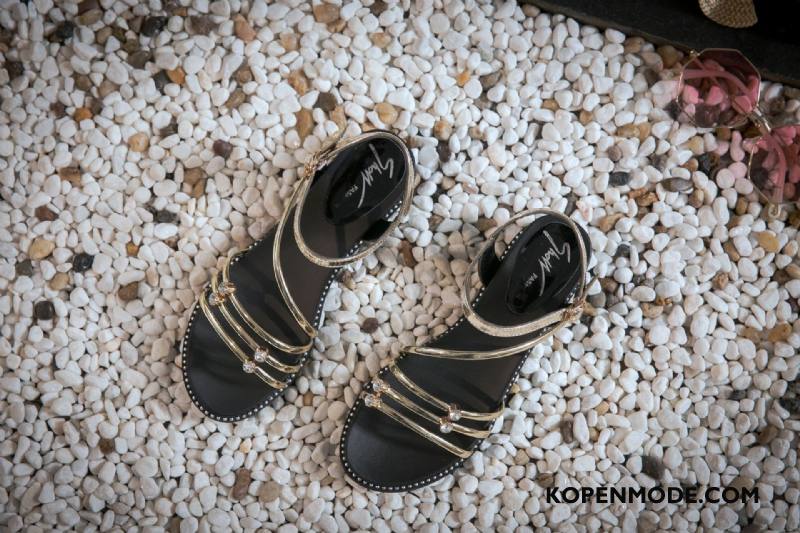 Sandalen Dames Met Strass 2018 Sleehak Alle Wedstrijden Sandaal Student Champagne