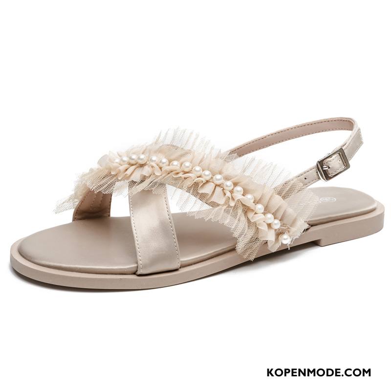 Sandalen Dames Parel Rome Alle Wedstrijden Zomer Open Teen Sandaal Wit Beige