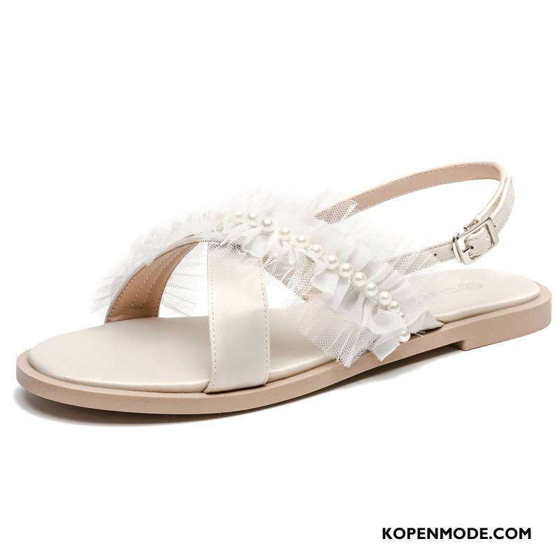 Sandalen Dames Parel Rome Alle Wedstrijden Zomer Open Teen Sandaal Wit Beige