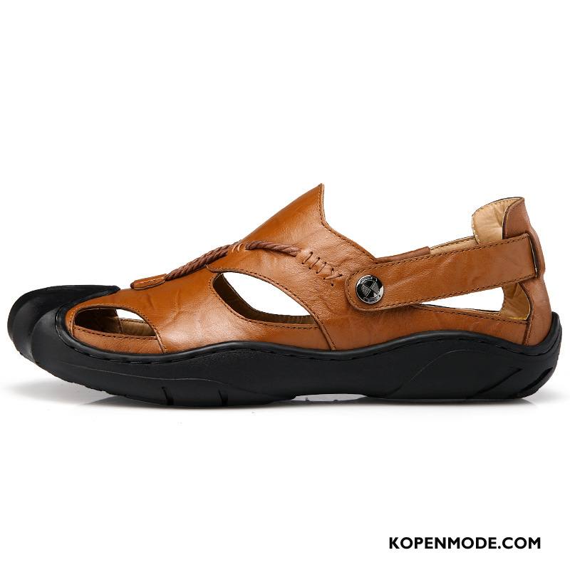 Sandalen Heren 2018 Echt Leer Mode Comfortabele Mannen Herfst Zandkleur Zwart