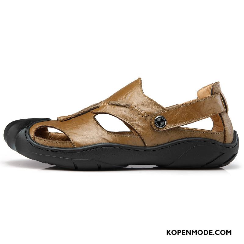 Sandalen Heren 2018 Echt Leer Mode Comfortabele Mannen Herfst Zandkleur Zwart