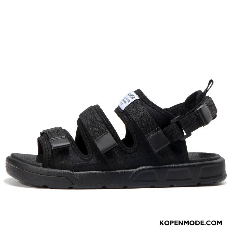 Sandalen Heren Antislip Brits Mannen Sandaal Zomer Casual Zandkleur Zwart