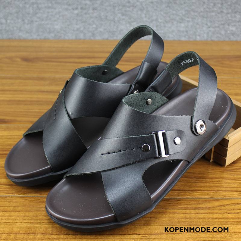 Sandalen Heren Casual Open Teen 2018 Zomer Sandaal Echt Leer Zandkleur