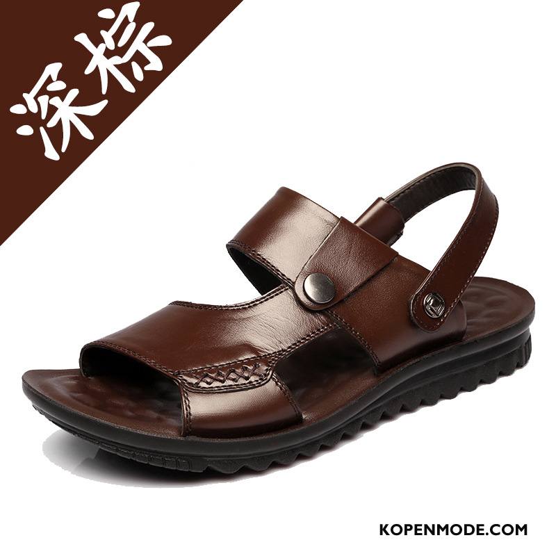 Sandalen Heren Casual Zomer Echt Leer Mannen Sandaal 2018 Zandkleur Bruine