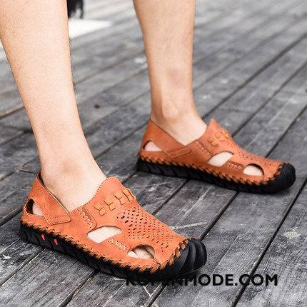 Sandalen Heren Echt Leer Ademende Trend Persoonlijk Rome Mode Bruine