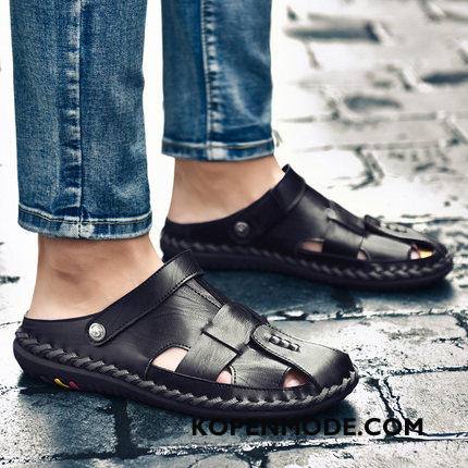 Sandalen Heren Echt Leer Ademende Trend Persoonlijk Rome Mode Bruine