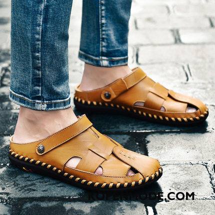 Sandalen Heren Echt Leer Ademende Trend Persoonlijk Rome Mode Bruine