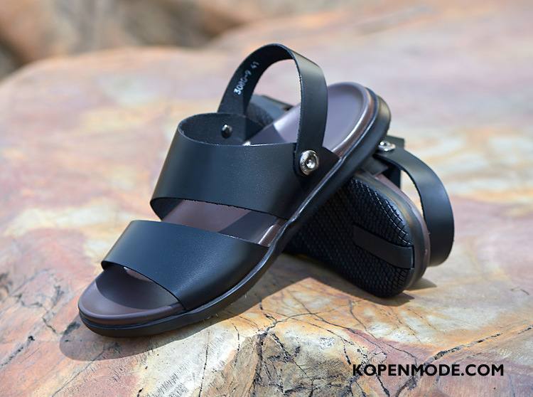 Sandalen Heren Echt Leer Schoenen 2018 Antislip Mannen Sandaal Zwart