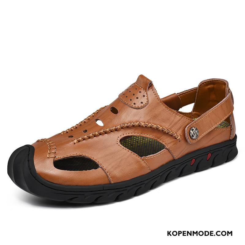 Sandalen Heren Echt Leer Schoenen Mode Outdoor Antislip Zomer Zandkleur Bruine