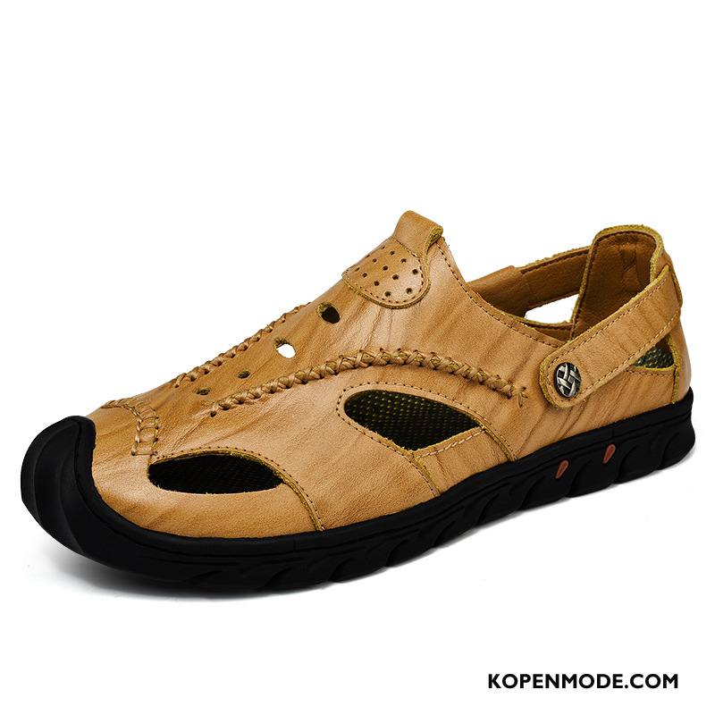 Sandalen Heren Echt Leer Schoenen Mode Outdoor Antislip Zomer Zandkleur Bruine