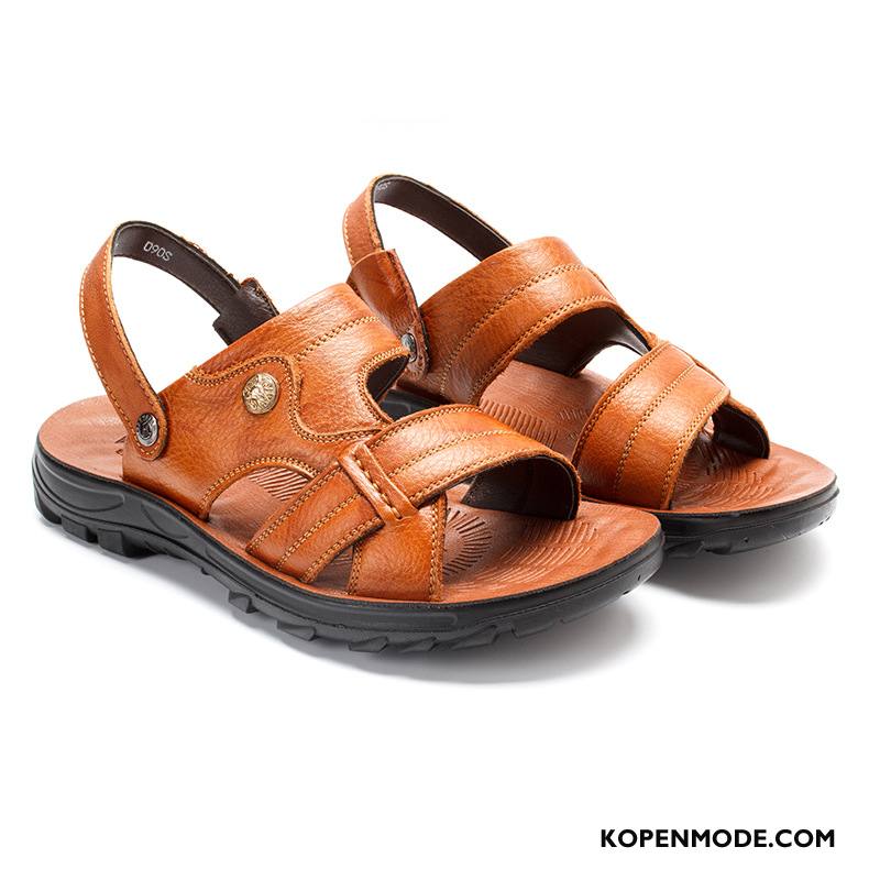 Sandalen Heren Leer Mannen Pantoffels Antislip Casual 2018 Zandkleur Bruine