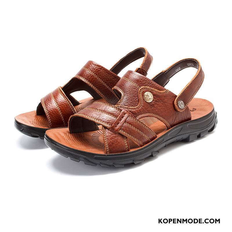 Sandalen Heren Leer Mannen Pantoffels Antislip Casual 2018 Zandkleur Bruine