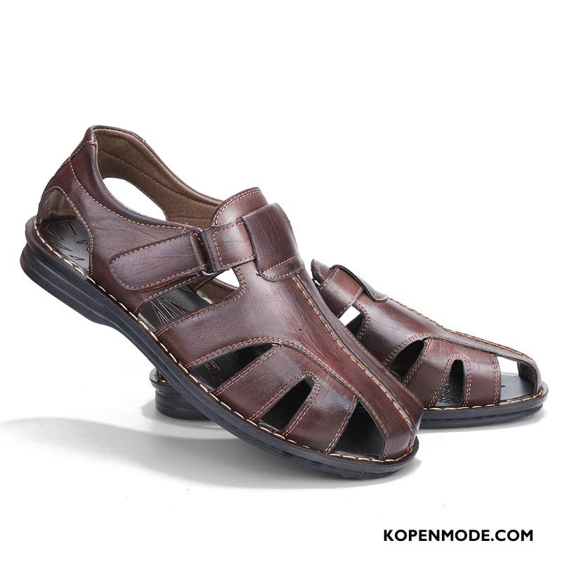 Sandalen Heren Pantoffels Grote Maten Velcro Super Schoenen Mannen Zandkleur Bruine