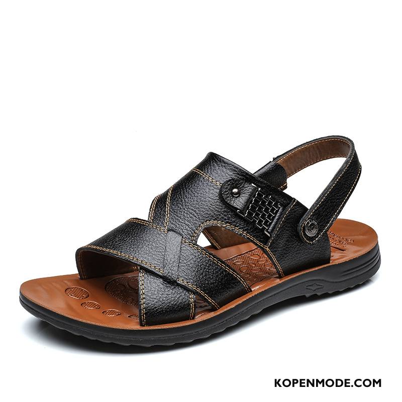 Sandalen Heren Sandaal Pantoffels Echt Leer Zomer Mannen Schoenen Zandkleur Geel
