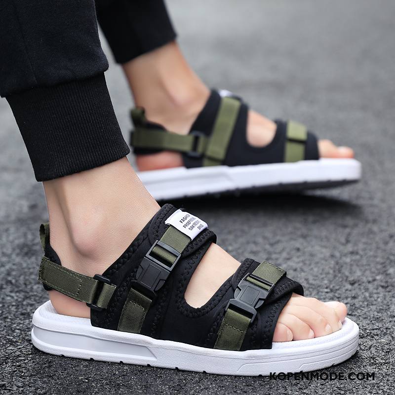 Sandalen Heren Zomer Antislip Trend Tiener Sandaal Mannen Zandkleur Zwart Groen