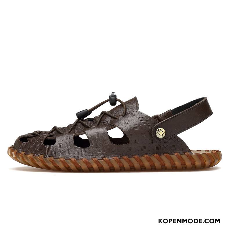 Sandalen Heren Zomer Pantoffels Leer Trend Mannen 2018 Zandkleur Bruine