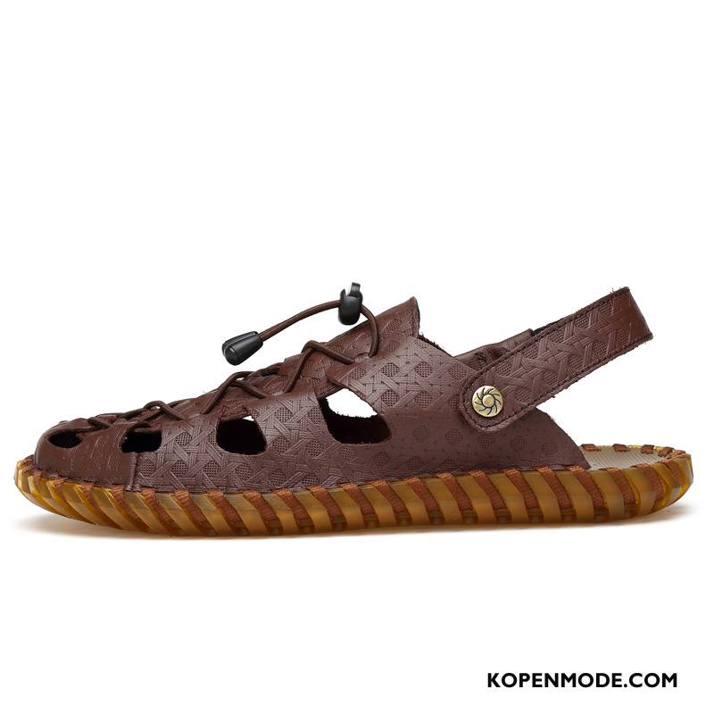 Sandalen Heren Zomer Pantoffels Leer Trend Mannen 2018 Zandkleur Bruine