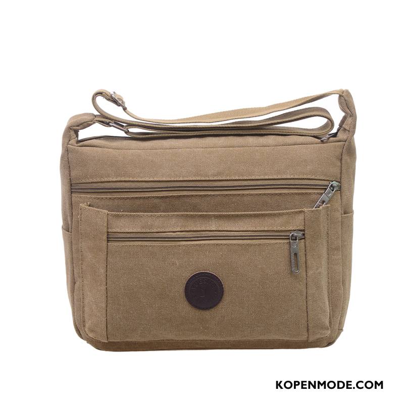 Schoudertas Heren Messenger Tas Canvas Eenvoudig Mannen Casual Meerlaags Legergroene