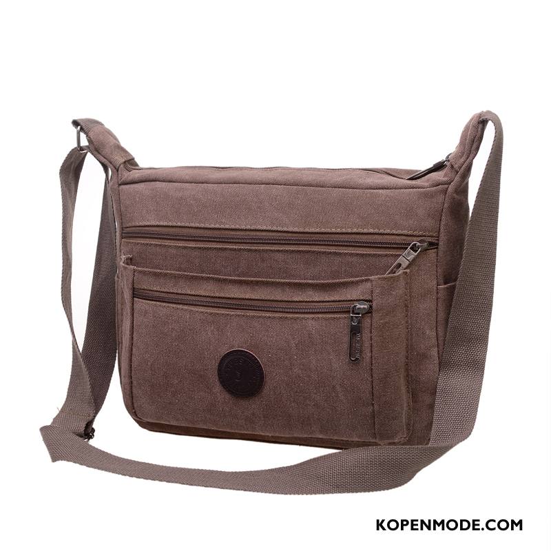 Schoudertas Heren Messenger Tas Canvas Eenvoudig Mannen Casual Meerlaags Legergroene