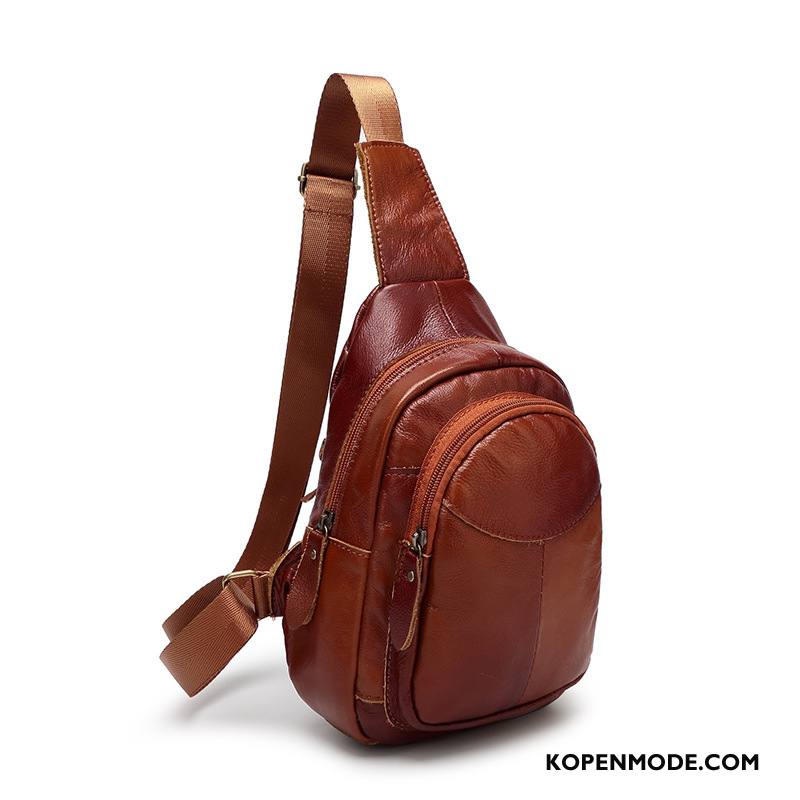 Schoudertas Heren Outdoor Casual Mannen Echt Leer Lederen Borst Tas Rood