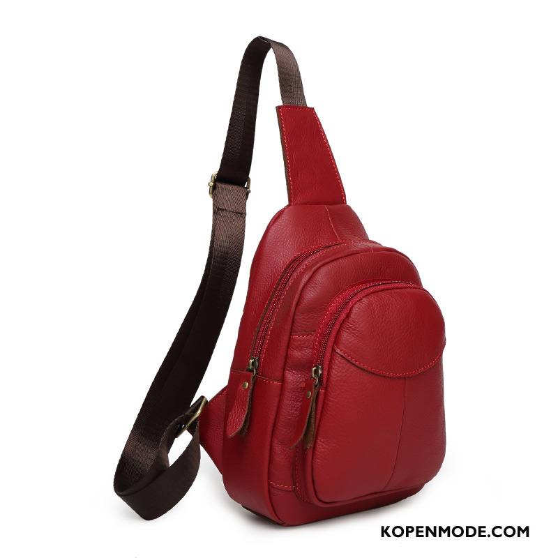 Schoudertas Heren Outdoor Casual Mannen Echt Leer Lederen Borst Tas Rood