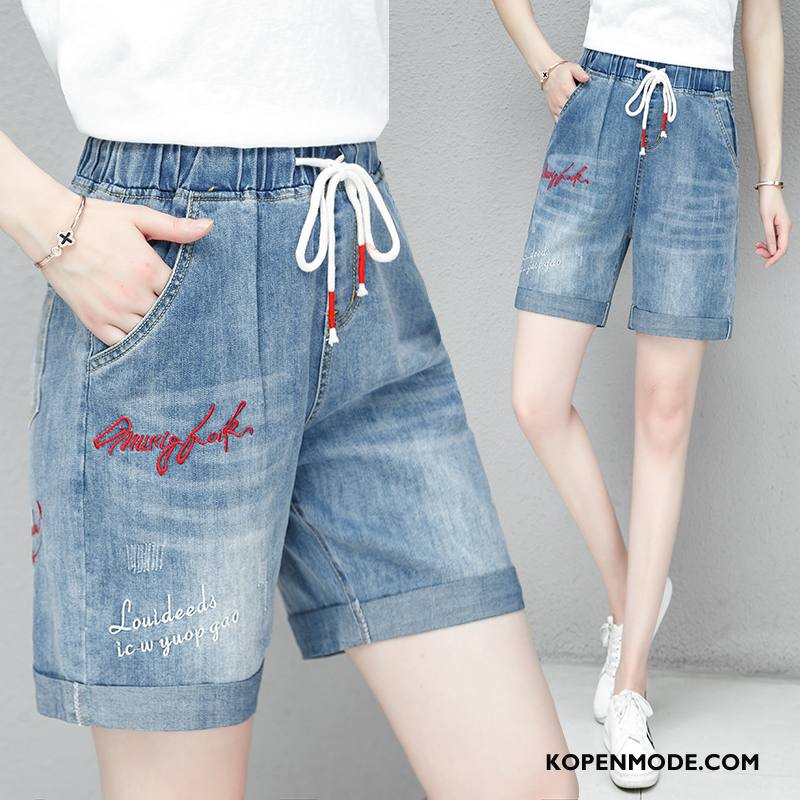 Shorts Dames Korte Broek Rechtdoor Elastiek Losse Dunne Zomer Blauw