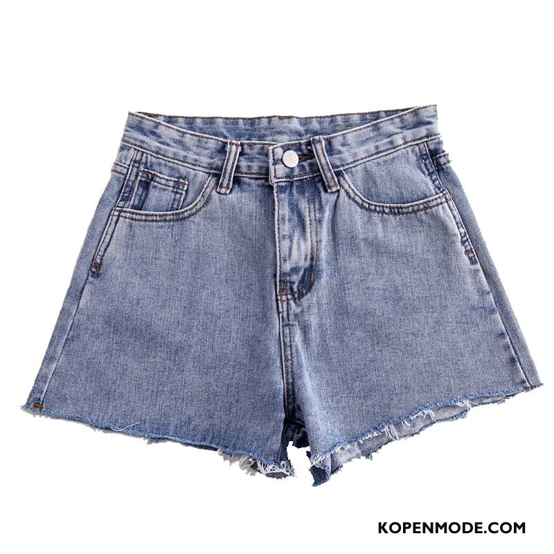 Shorts Dames Student Mini Losse Denim Korte Broek Hoge Taille Blauw Grijs