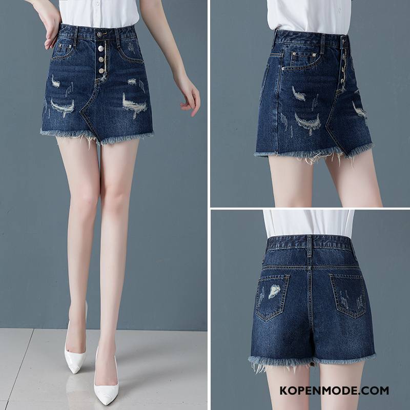 Shorts Dames Voorjaar Korte Broek Losse Nieuw Gaten Hoge Taille Wit