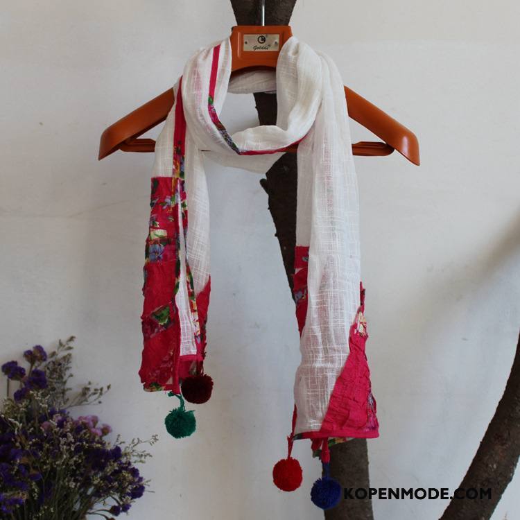 Sjaals Dames Borduurwerk Dual Gebruik Dun Etnische Katoen En Linnen Vintage Rood