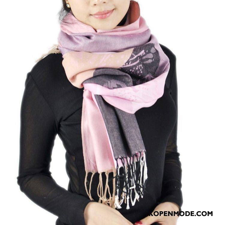Sjaals Dames Kwasten Katoen Vintage Etnische Vrouwen Blijf Warm Roze Beige