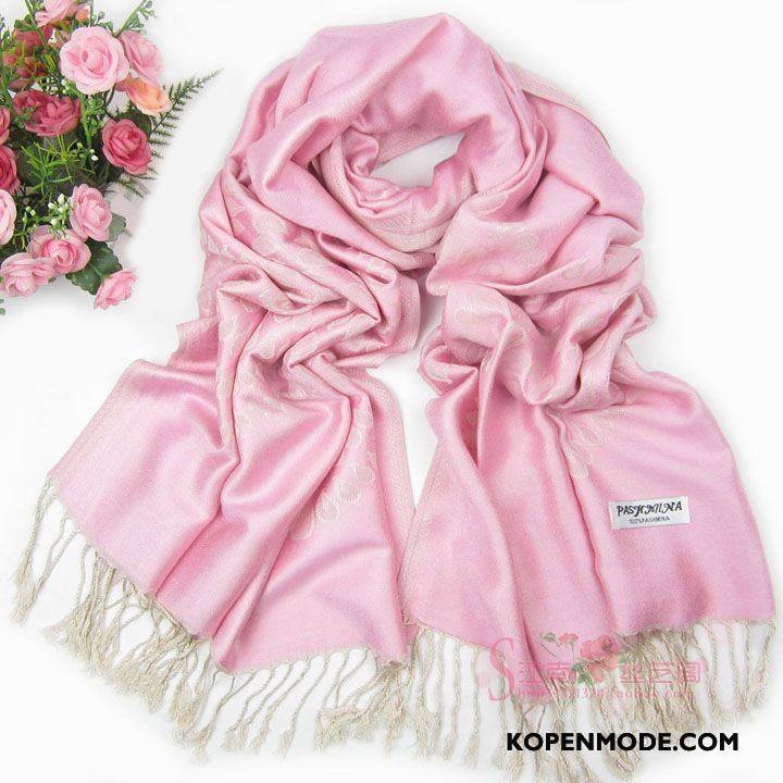Sjaals Dames Kwasten Katoen Vintage Etnische Vrouwen Blijf Warm Roze Beige