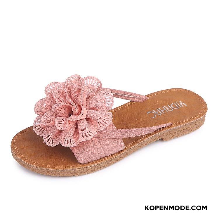 Slippers Dames 2018 Bloemen Mode Vrouwen Zoet Plat Roze Rood