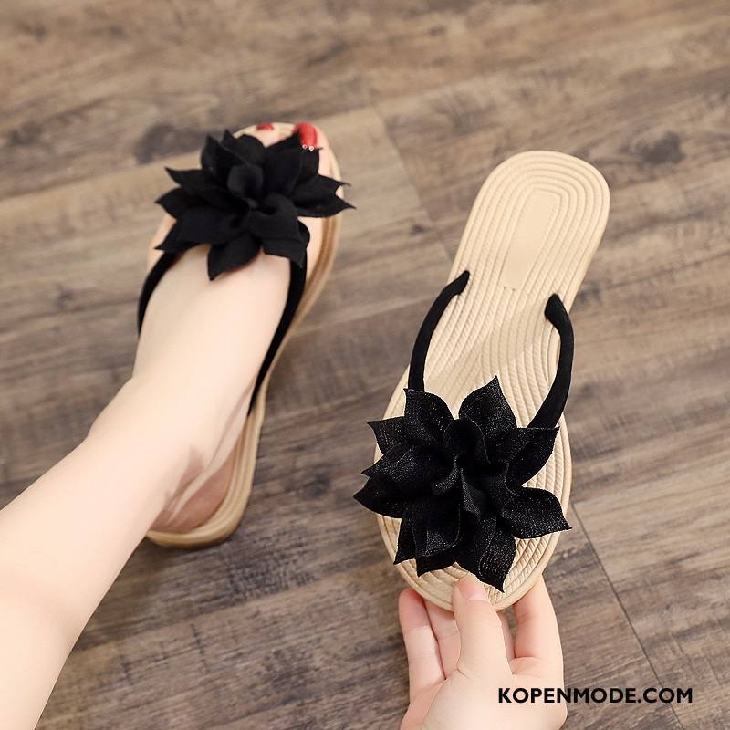 Slippers Dames Bloemen Bovenkleding Vrouwen Schoenen Strand Trend Zandkleur Rood Zwart