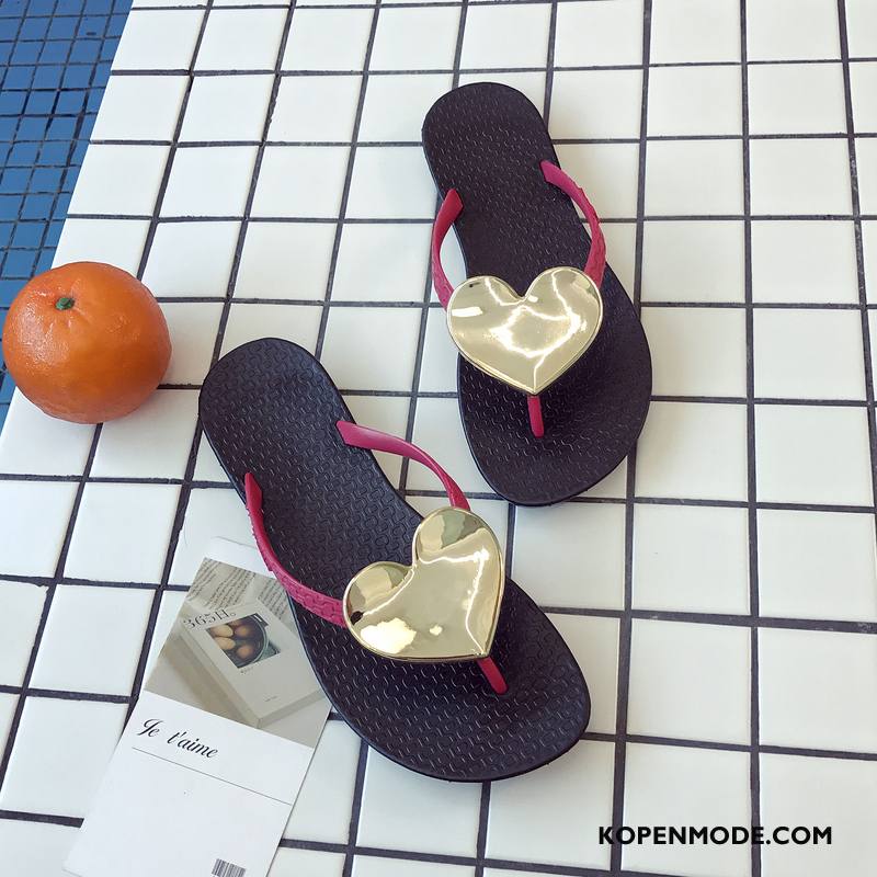 Slippers Dames Bovenkleding Plat Strand Alle Wedstrijden Mode Zomer Zandkleur Gouden