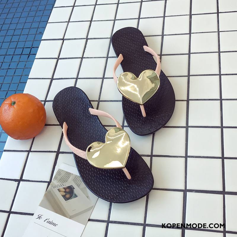 Slippers Dames Bovenkleding Plat Strand Alle Wedstrijden Mode Zomer Zandkleur Gouden