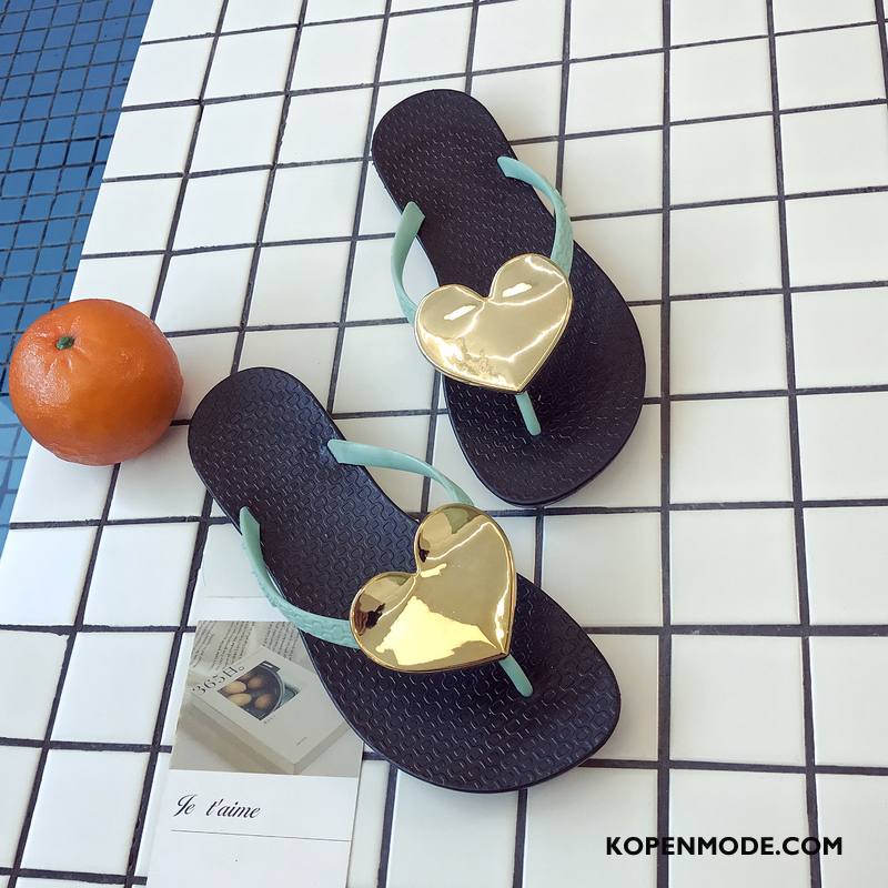 Slippers Dames Bovenkleding Plat Strand Alle Wedstrijden Mode Zomer Zandkleur Gouden